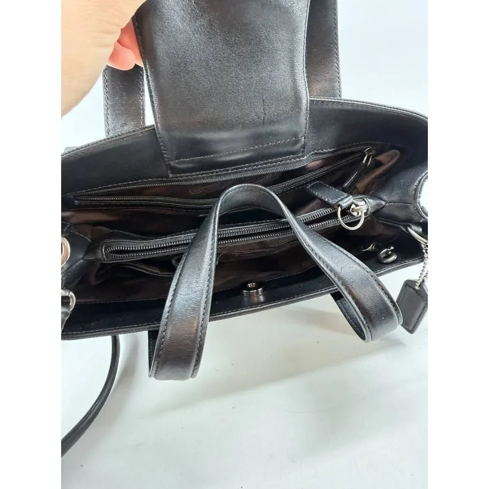 Coach Mercer Satchel 7400 Black Twill Leather Trim Shoulder Crossbody Bag